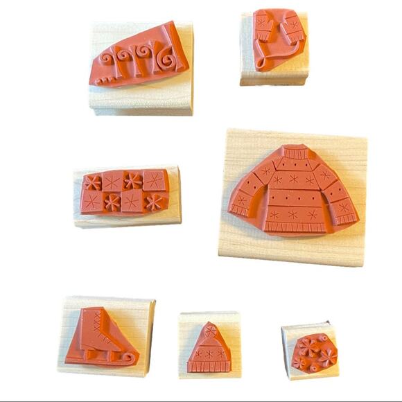 Stampin Up Set of 7 Stamps Bundle Up Ice Skate Sweater Snow Mittens - Picture 2 of 2